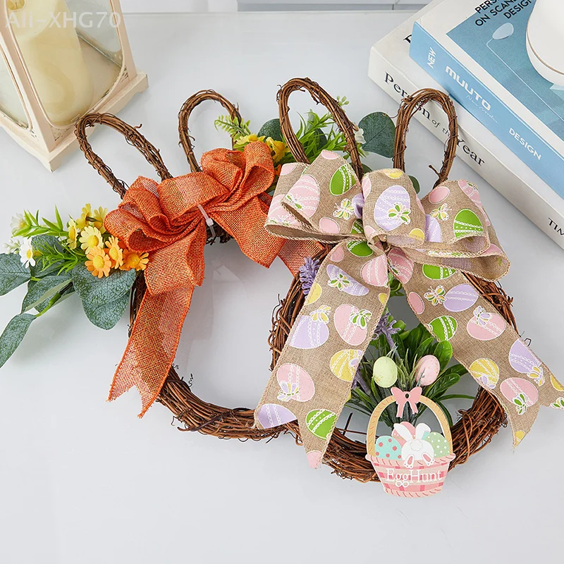 Easter Welcome Wreath Simulated Flower Door Hanging Ornament Decoration Porch Decorative Wreath For Front Door Decors