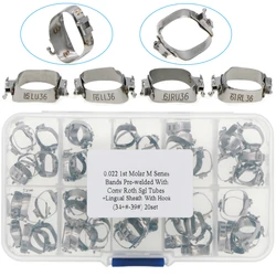 40/80Pcs Dental Orthodontic Molar Bands Pre-welded with Lingual Sheath Hook & Roth Single Buccal Tube Convertible Size 34+#-39#