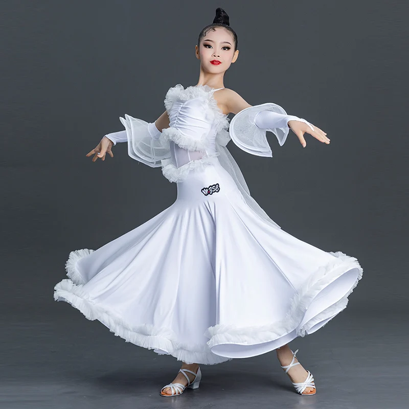 

Белое платье для бальных танцев, костюм для соревнований для девочек, танго, национальный стандарт, танцевальная одежда, детское платье для выпускного, вальса, VDB6958