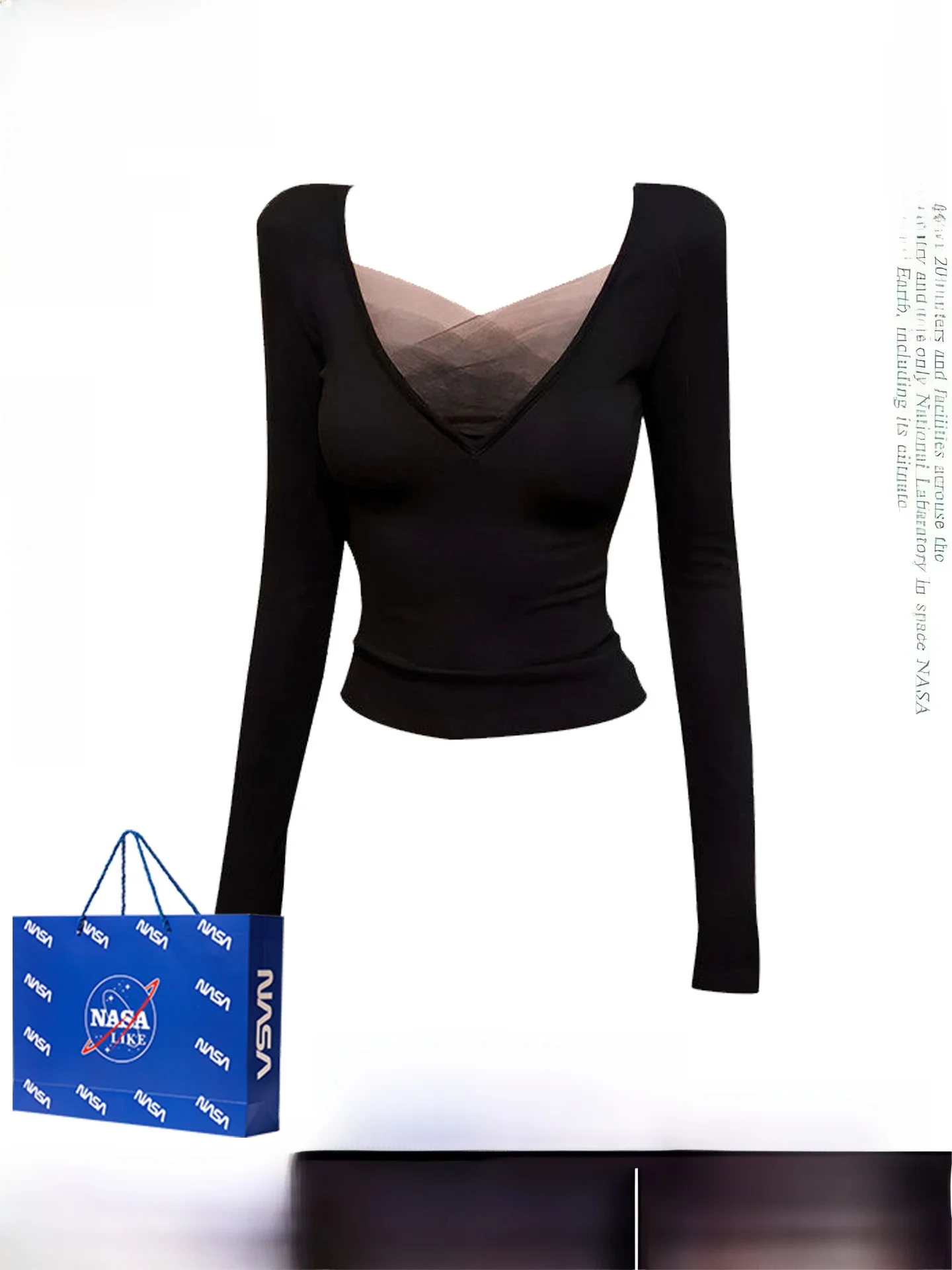 

Slimming V-Ne Long Sve T-irt Women's Spring Hot Girl Sle Bodycon Bla Base irt Top Me Splice Breathable Skin-Fr...