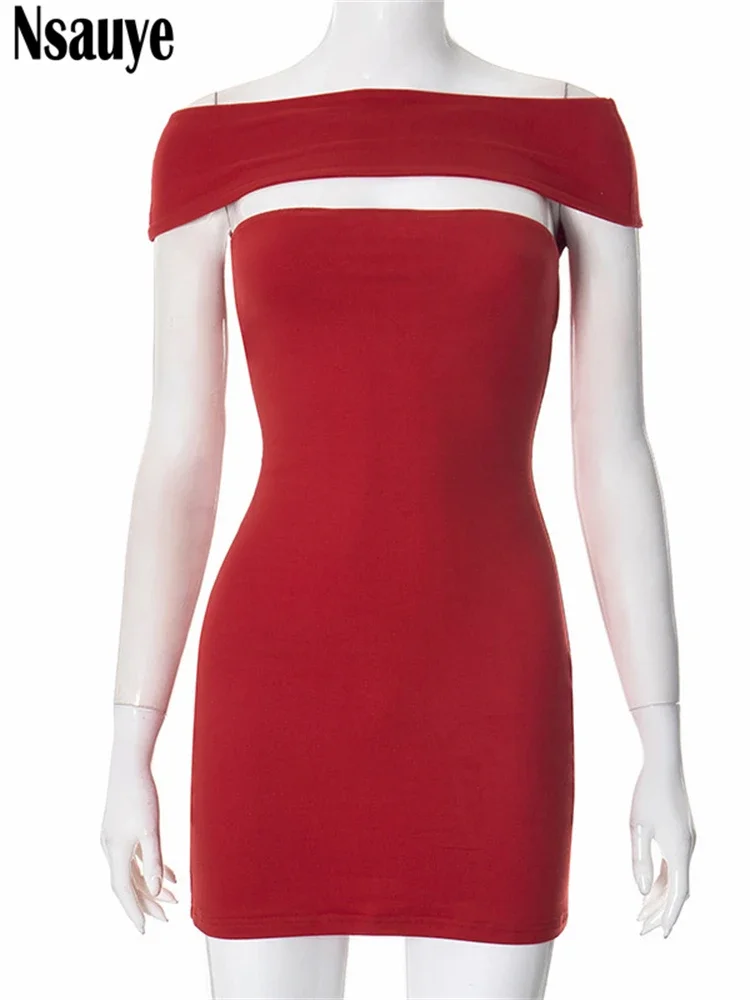Nsauye مائل الرقبة فستان قطع مثير Bodycon عادية الأساسية الصيف عطلة المرأة موضة مساء حفلة ملابس أنيقة فستان 2025