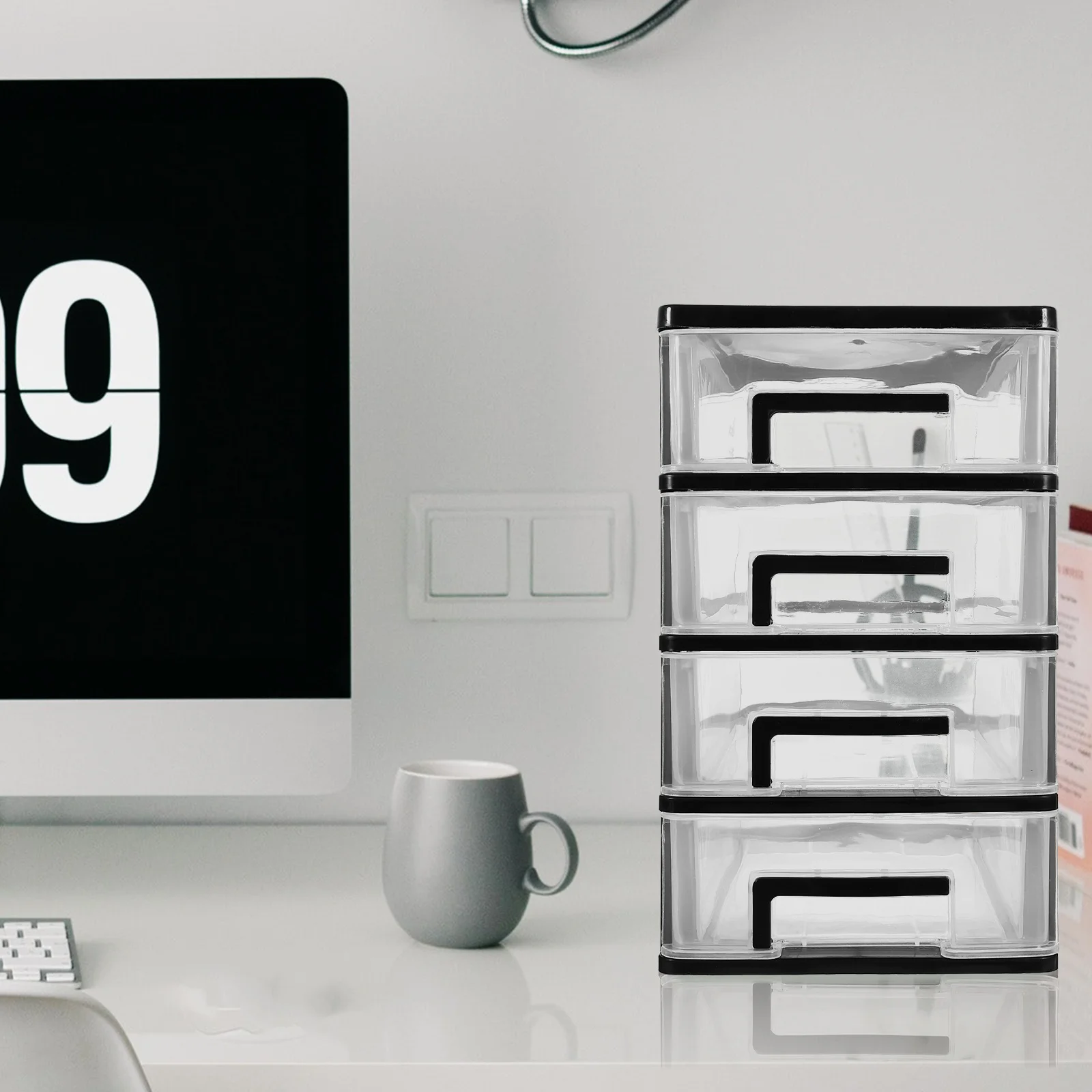 4 طبقات شفافة سوداء سطح المكتب درج نوع صندوق تخزين البلاستيك مستحضرات التجميل المنظم فرشاة للمكياج حامل 4-Tier أحمر الشفاه #1