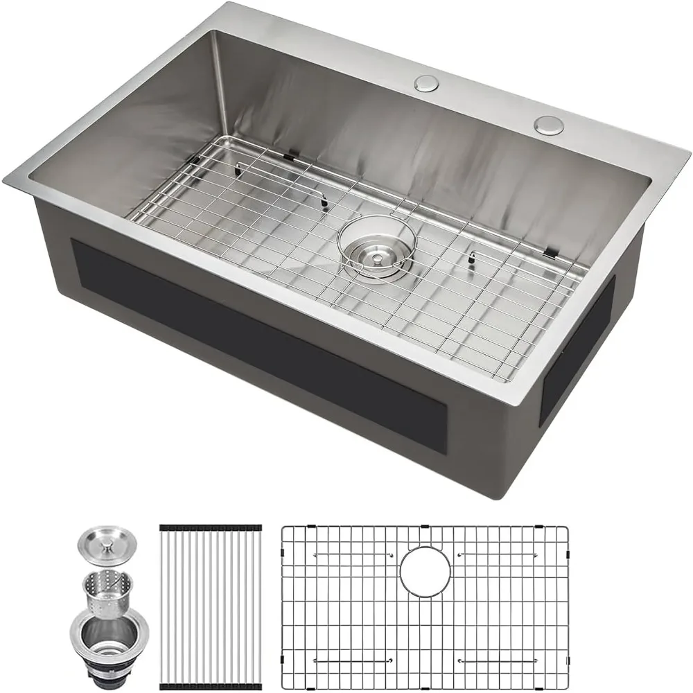 

33 Inch Drop In Kitchen Sink 33x22 Kitchen Sinks Drop In Stainless Steel Sinks Topmount With 3mm Thickened Plate Round Corners