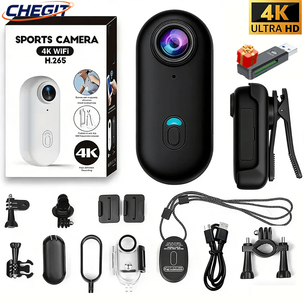 Mini caméra d'action portable 4K magnétique POV Vlog, enregistreur corporel, caméra de poche, sans fil, WiFi, étanche, casque, vélo, sports