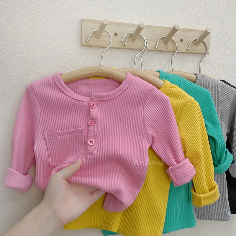 Children's Elastic Thread Cotton Knitted Sweater Versatile Base Coat Knitted Top