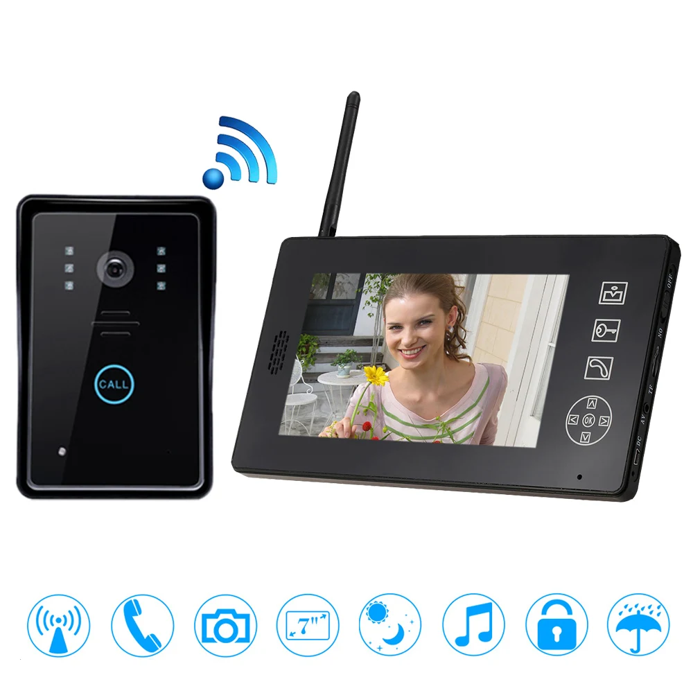 SYSD 7 inch Wireless Video Doorbell Intercom Phone Unlock with CCTV HD 4CH Surveillance Record Video System