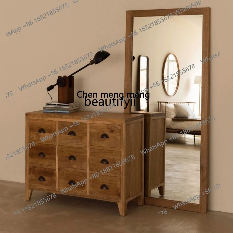 

Modern Wabi-Sabi Style Solid Wood Full-Length Mirror Vintage Style Floor Mirror Nordic Home Full Body Bedroom Mirror