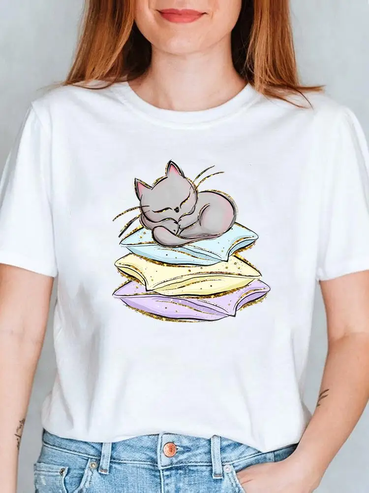 

Fashion Printed Short Sleeve Tee T Female Casual Graphic Cat Cute Sweet Pet Animal T-shirts Clothing Summer Women Clothes