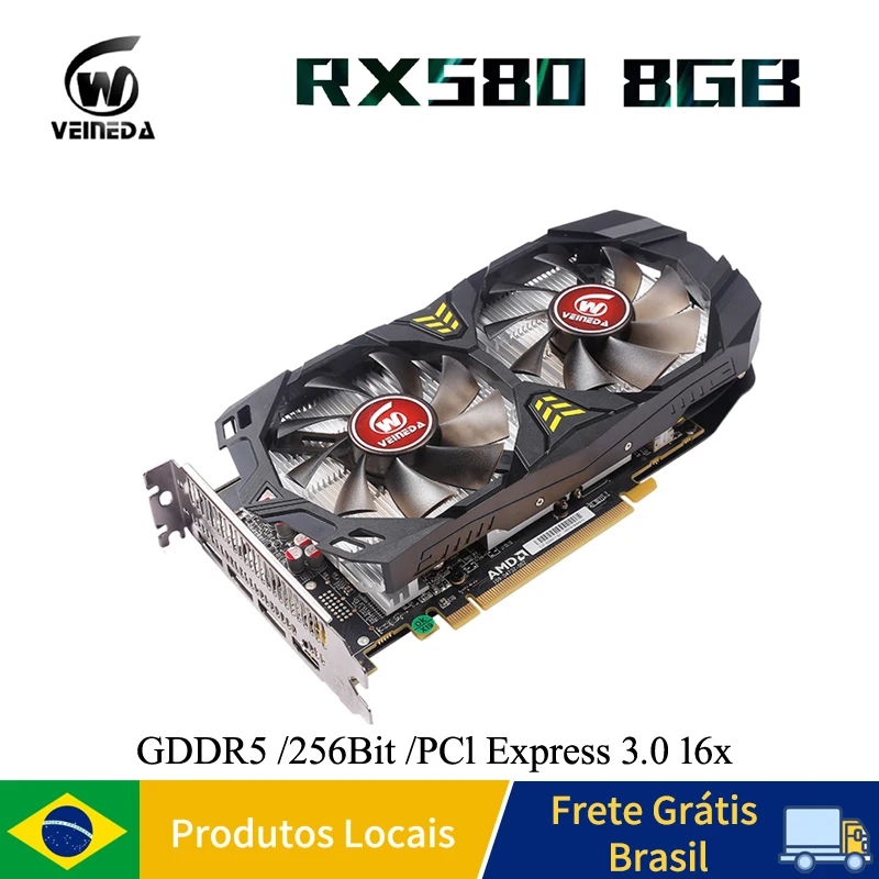 Placa gráfica para jogos de vídeo Veineda RX 580 8GB 2048SP GDDR5 256Bit PCI Express 3.0 × 16 Radeon GPU rx580 8g