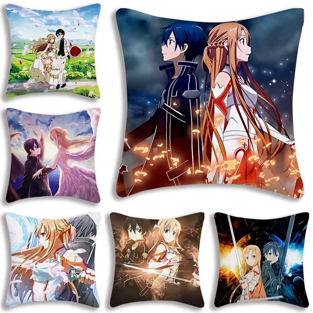 Anime Sword Art Online Pillow Covers Cartoon Sofa Decorative Home Double-sided Printing Short Plush Cute Cushion Cover