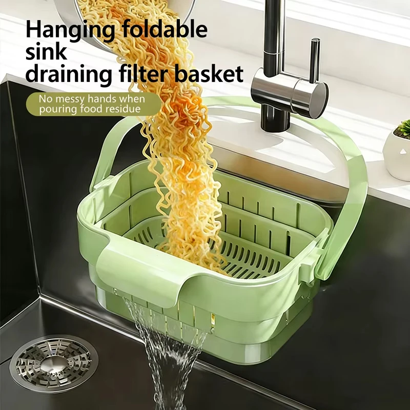 Hanging Foldable Expandable Sink Colander Kitchen Food & Fruit Residue Filter Basket Space-Saving Sink Strainer for Home Kitchen