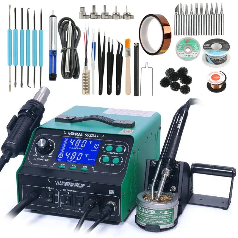 

YIHUA 992DA+ 4 In 1 Digital Adjustable Display Soldering Iron Station Smoke Vacuum BGA Hot Air Rework Welding Took Set