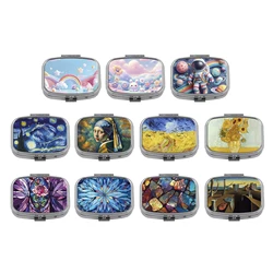 Van Gogh Art Painting Pill Boxes Divided Metal Square Rose Pill Box Travel Portable Medicine Case Small Pill Container Case Box