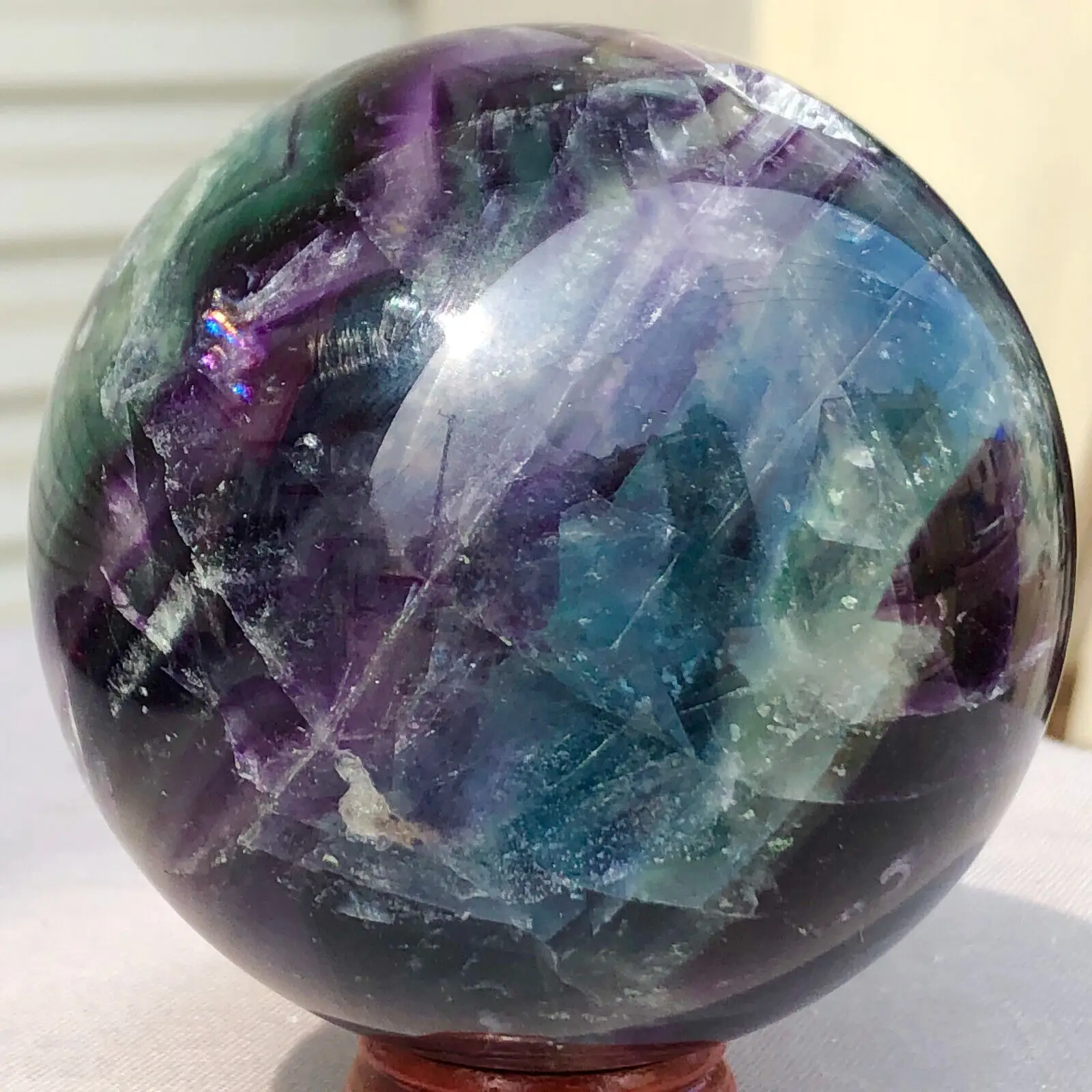 

Natural Fluorite Quartz Crystal Ball Sphere, Polished Mineral Healing