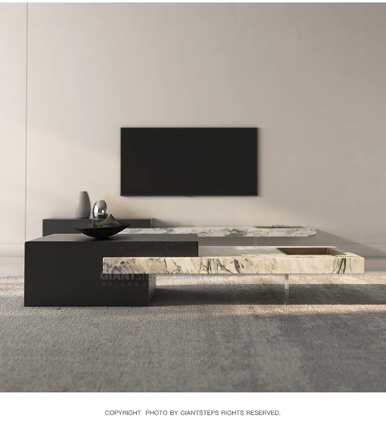 

Italian Style Marble Acrylic Coffee Table TV Cabinet Combination Modern Small Apartment Household Living Room Furniture Set