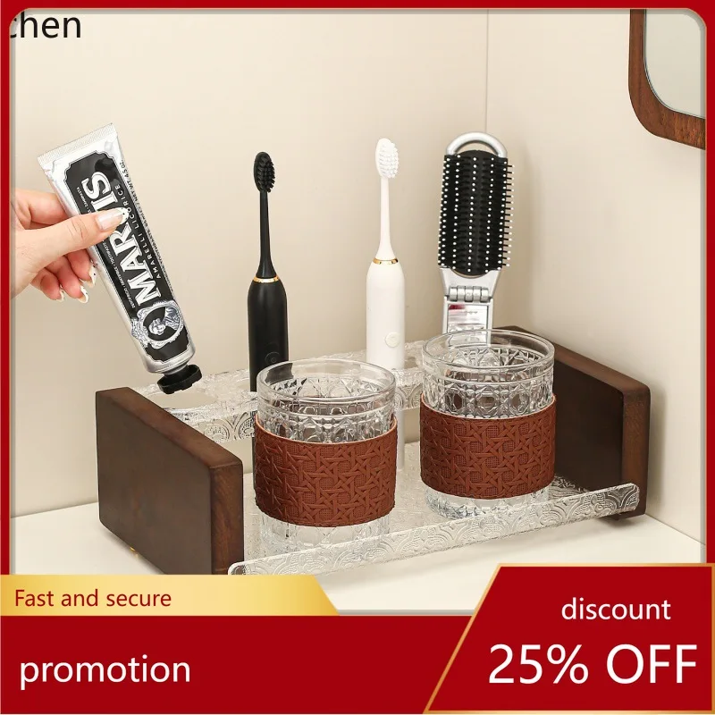 

Набор для ванной комнаты Zml: ретро-держатель для зубных щеток в форме цветка бегонии с чашкой, деревянная подставка для хранения у раковины.