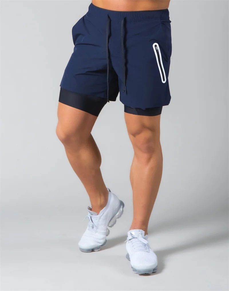 NEW Summer Men's Multi-pocket Quick-dry Training Double-deck Shorts comfort Fitness Outdoor Running Breathable men Sports Shorts