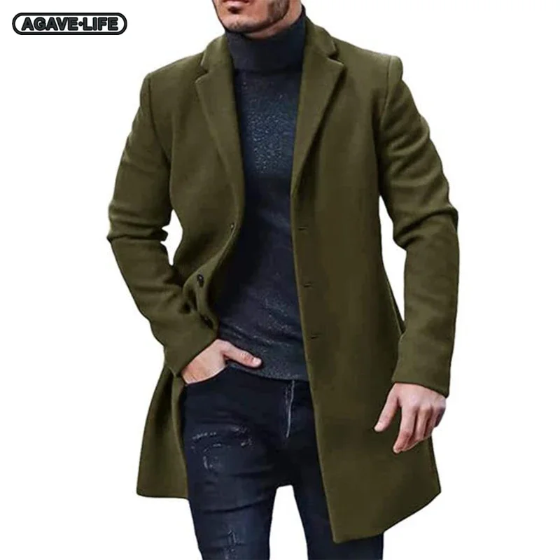 

Spring Autumn Men's Solid Color Comfortable Wool Coats Bussiness Men Lapel Woolen Coats Handsome Men Multiple Colors Windbreaker