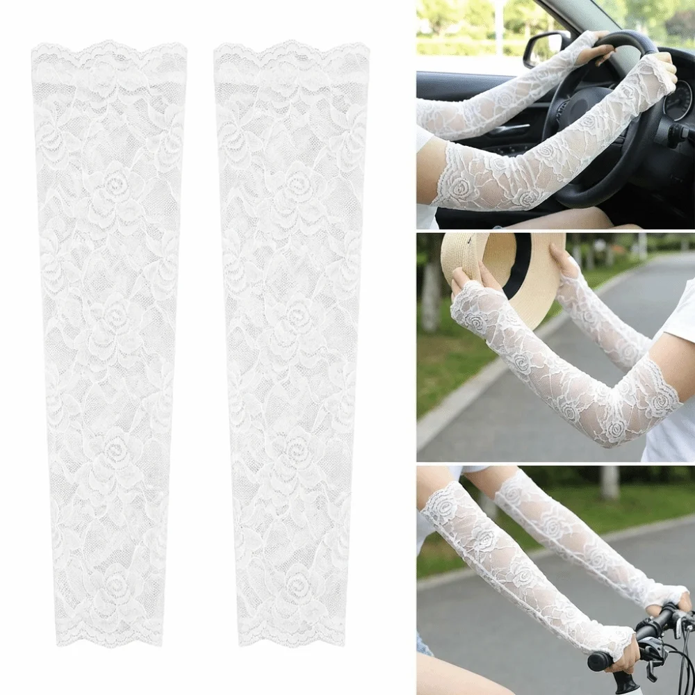 

1 пара модных дышащих кружевных нарукавников с защитой от УФ-излучения, длинные, для велоспорта