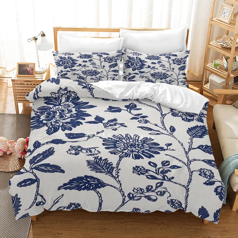 Light Floral Style Digital Printed Duvet Set - Polyester - Bedroom Decor -1 Bed cover +2 pillowcase (no pillow core)