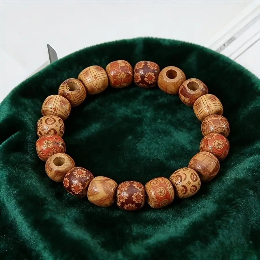 1/5/10/20/50/100pcs Assorted-color wooden beads with tribal patterns, perfect for making jewelry, friendship bracelets, Christma