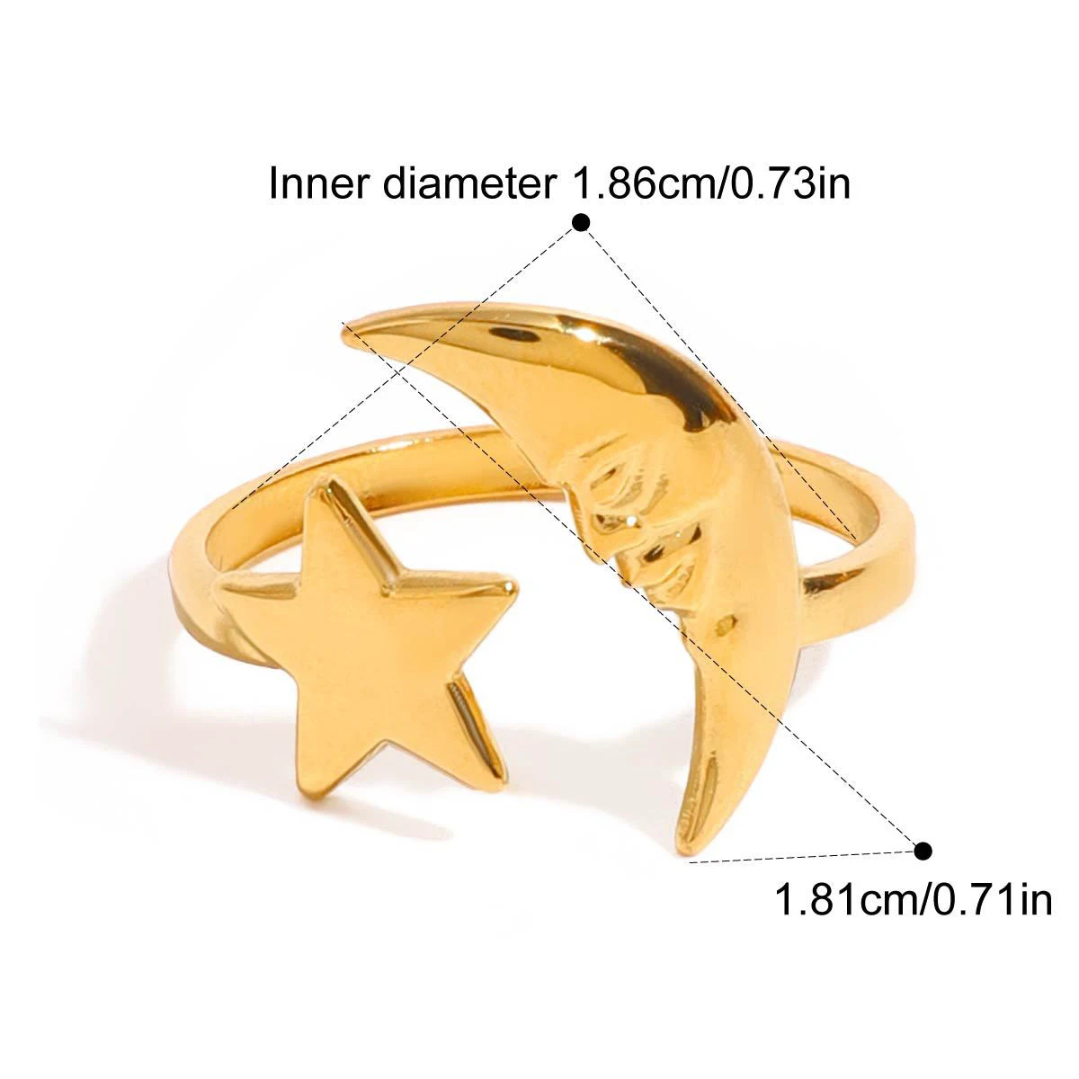 Yori 2025 Minimalist Stainless Steel Star Moon Open Ring 18K Gold Plated Thin Finger Jewelry Basic Style Wholesale