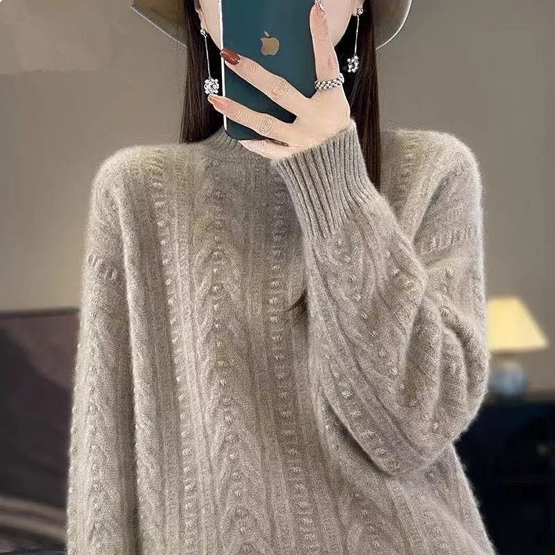 

Half Turtleneck Warm Pullover Tops New Autumn Winter Knitwear Woman Clothing Spring Long Sleeve Blouse Pull Women's Sweater