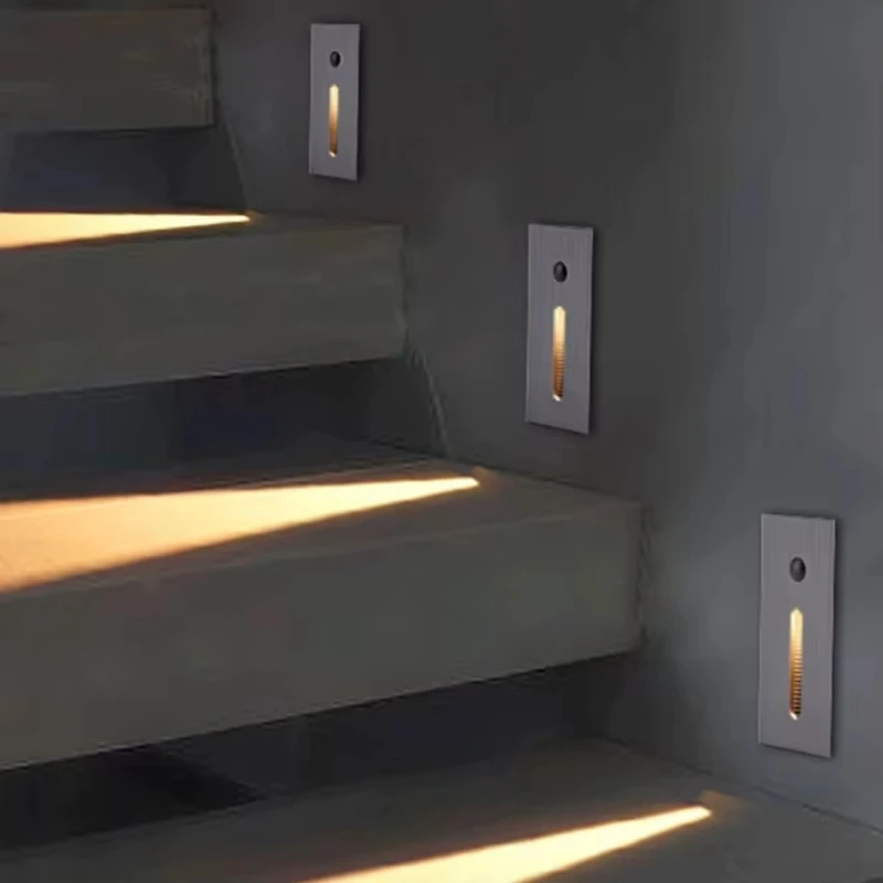 Borderless 3W Embedded LED Corner Light Indoor Staircase Human Body Sensing Wall Lamp Villa Staircase Corridor LED Step Lights