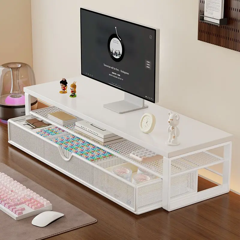 Office Computer Monitor Stand with Storage Desktop Drawer Height Adjustable Desk Storage Rack for Cable Management CPU Gaming