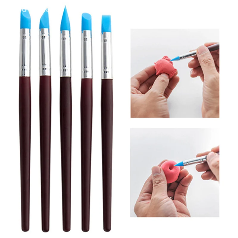 5Pcs/set Silicone Clay Sculpting Tools For Brush Modeling Dotting Nail Art Pottery Clays Tool DIY Carving Ceramics Sculpture