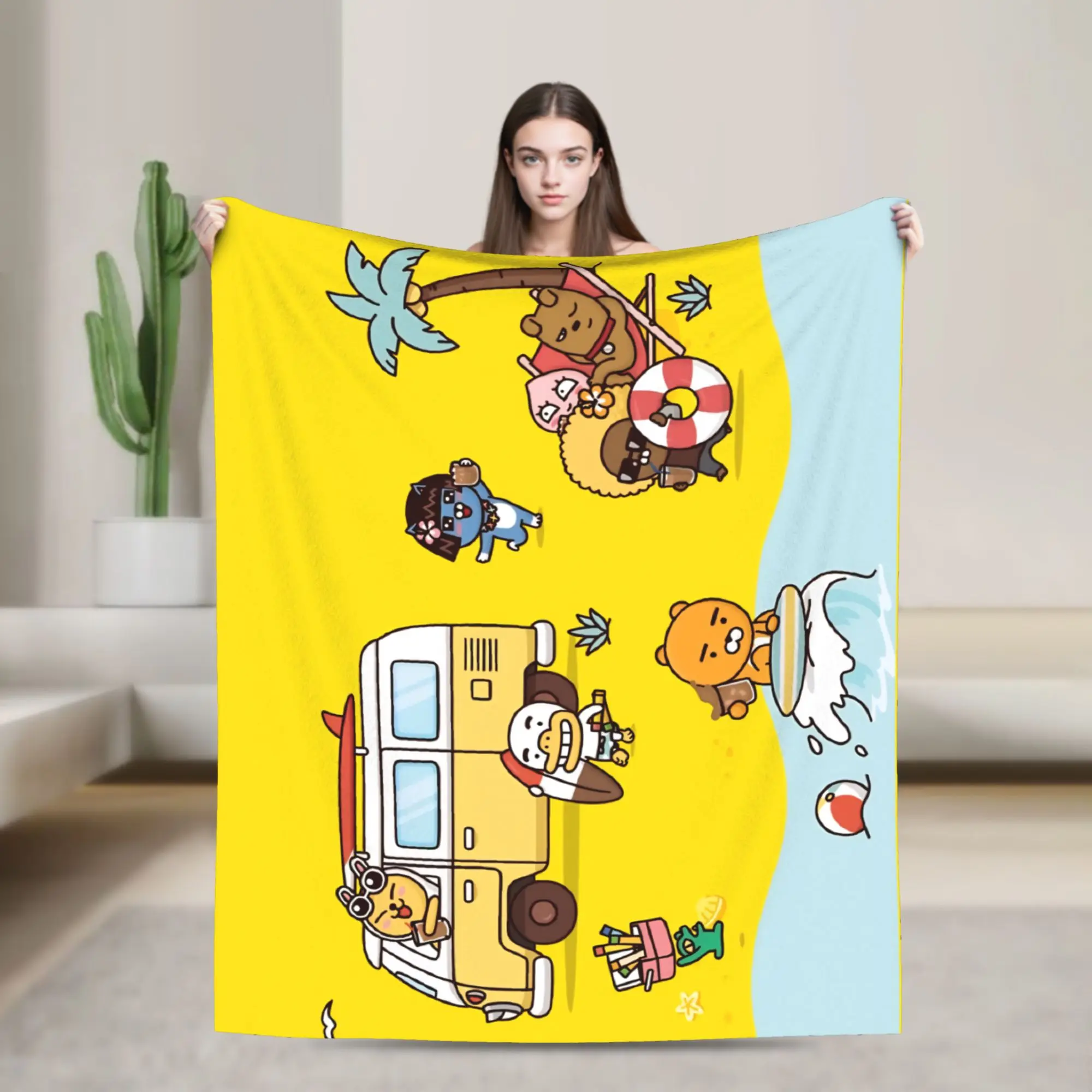 K-Kakaos F-Friends Tube Apeach Ryan Trio Blanket Quality Warm  Throw Blanket Winter Picnic Home Decor Aesthetic Bedspread