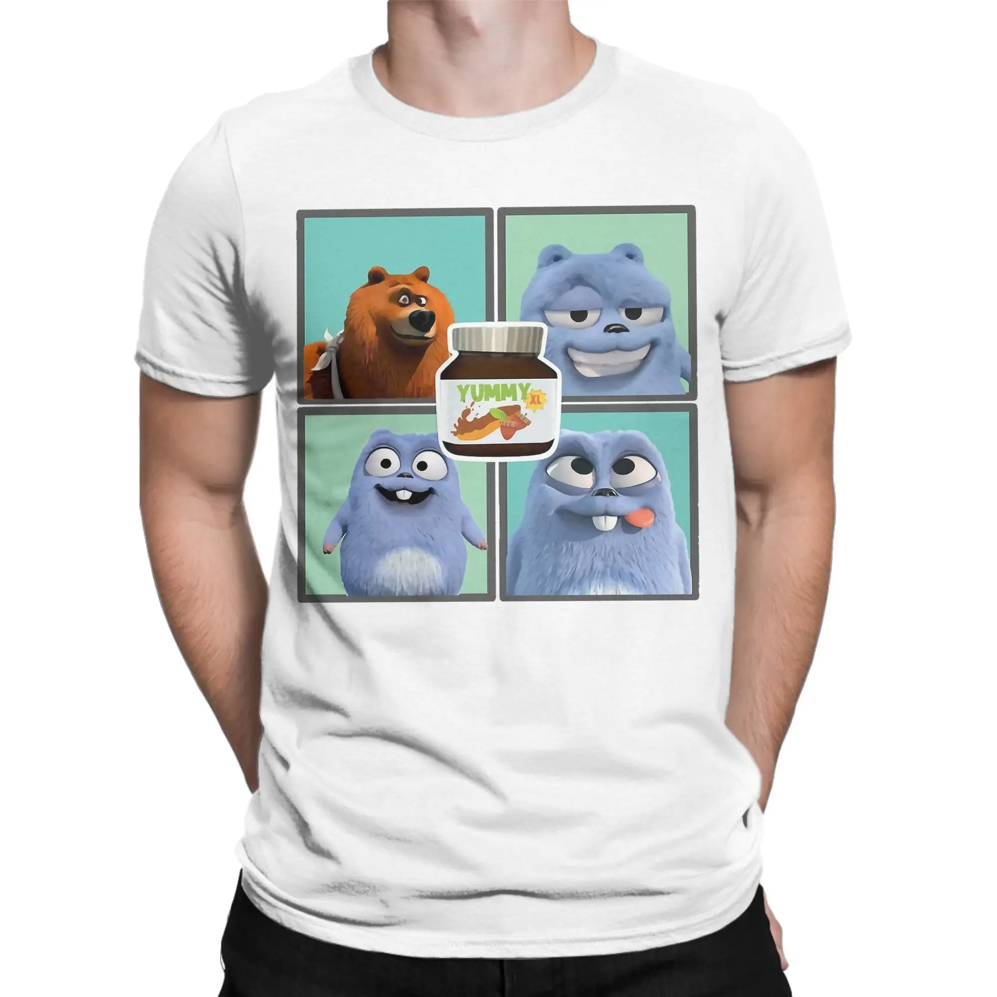 Grizzly and Lemmings Tshirt Men Cotton Tops Novelty Cartoon O-neck Short Sleeve