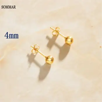 SOMMAR Best Gift Gold Plated color Boy and girl stud earrings 4/6/8mm simple golden beans earrings sport