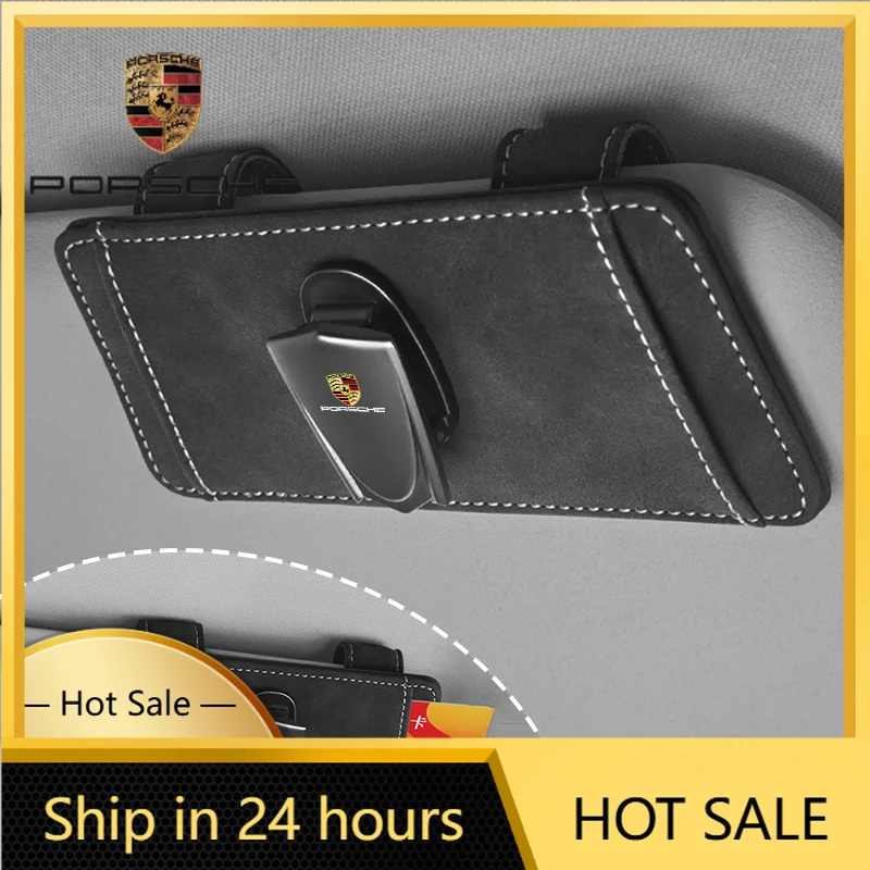 

Car Sticker For Porsche Suede Car Logo Glasses Clip Sunglasses ID Bank Card Storage Bag For Porsche Panamera Cayenne Taycan 911