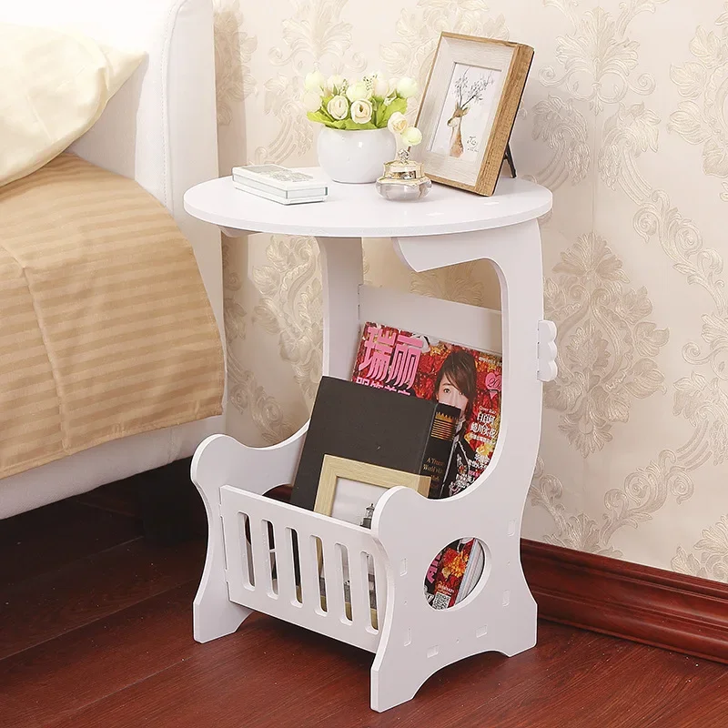 Mini Multifunction Table End Coffee Round Side Storage Magazine Tea Desk Bedside Snack Stand Nightstand Bedroom White Furniture