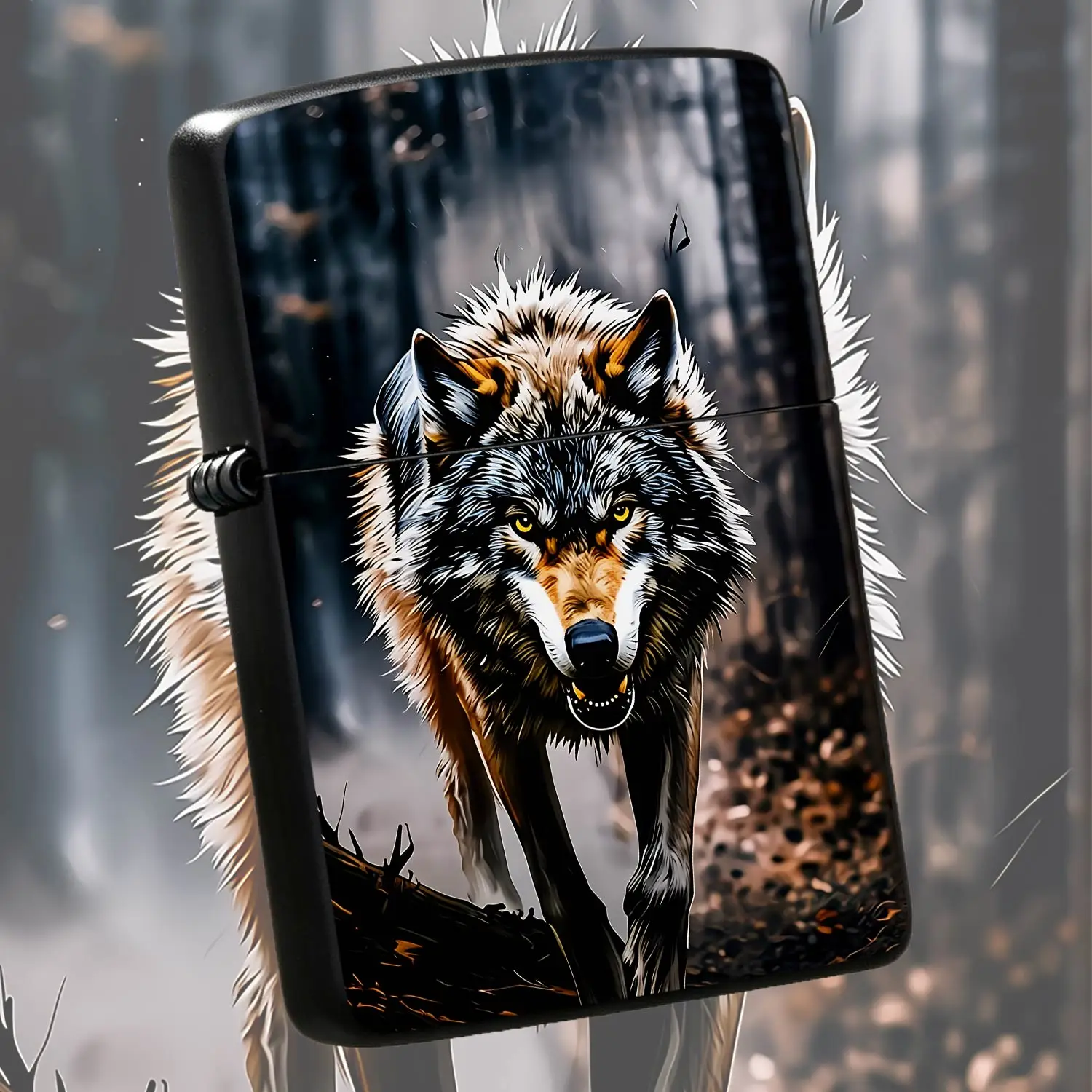 Stylish Lone Wolf Themed Portable Lighter, Striking Wild Forest Wolf Art Print, Durable Practical Daily Use Tool For Outdoor Travel Home Office, Ideal Unique Gift For Friends Wolf Enthusiasts, All Occasion Universal Deco A Humorou And Inter