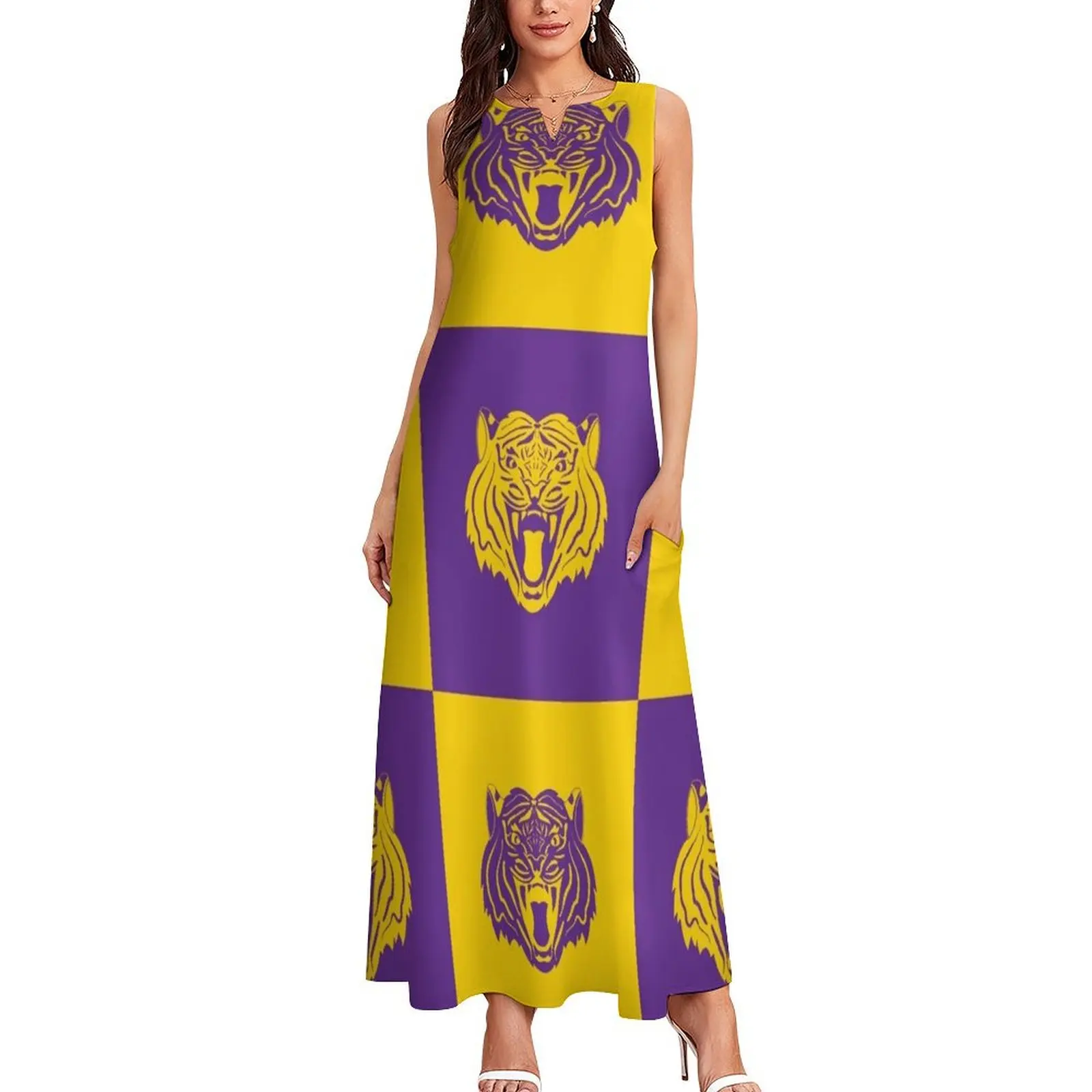 Purple and Gold Nine Tiger Cares Long Dress evening dress Women's summer dress Clothing sexy short dresses daring