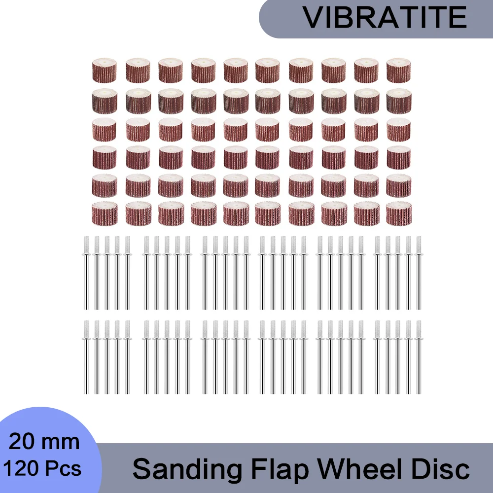 

20mm Sanding Flap Wheel Disc 120 Pcs Grinding Sandpaper 3mm Shank Mandrel 80/120/180/240/320/400 Grit for Rotary Tool Deburring