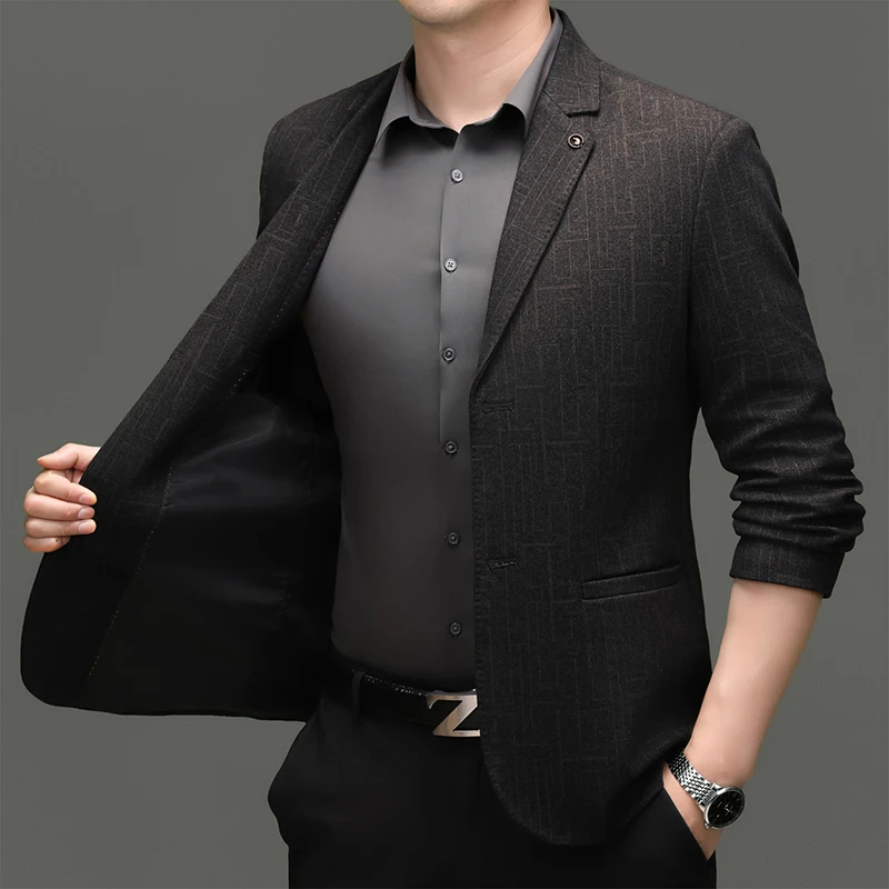 High-Quality Fashionable Men's Casual Suit Autumn New Dark Patterned Blazer Single Piece Male Clothing Stylish And Attractive