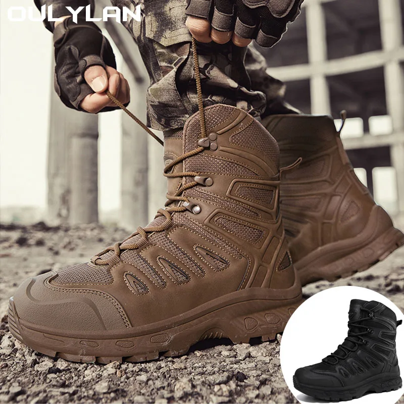 Outdoor Military Hiking Shoes Men\'s High Top Desert Boots Men Tactical Boots Durable Training Shoes Sports Climbing Ankle Boots