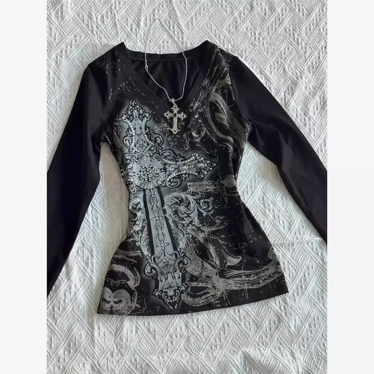 ريترو الهيب هوب Y2K تي شيرت موضة المرأة مثير كم طويل القوطية خمر الشرير الشارع الشهير بلايز عادية سليم الساخن فتاة الخريف تيز