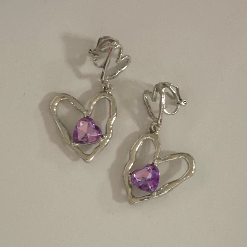 Y2K Style Exaggerated Metallic Holow Out Heart Big Clip Earrings Temperament Heart Shaped Ear Clips Without Piercing Earrings