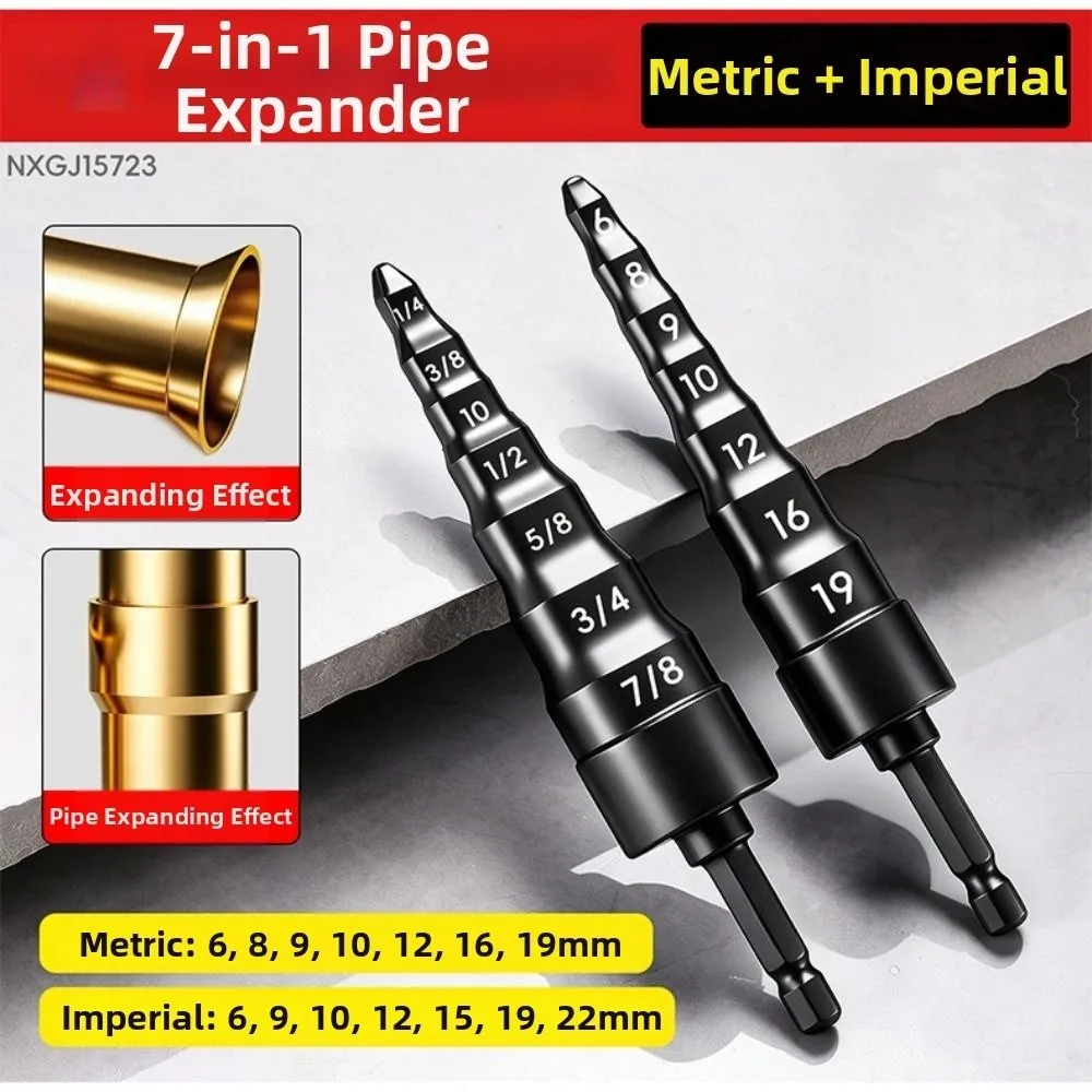7 In 1 Copper Pipe Expander Multifunctional Hexagonal Shank Swaging Tool Durable Strong Tube Expander Air Conditioner