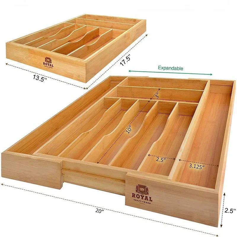 Kitchen Bamboo Tray For Cutlery Organizer Storage Boxes Retractable Spoon And Forks Tray Kitchen Drawer Organizer For Instrument