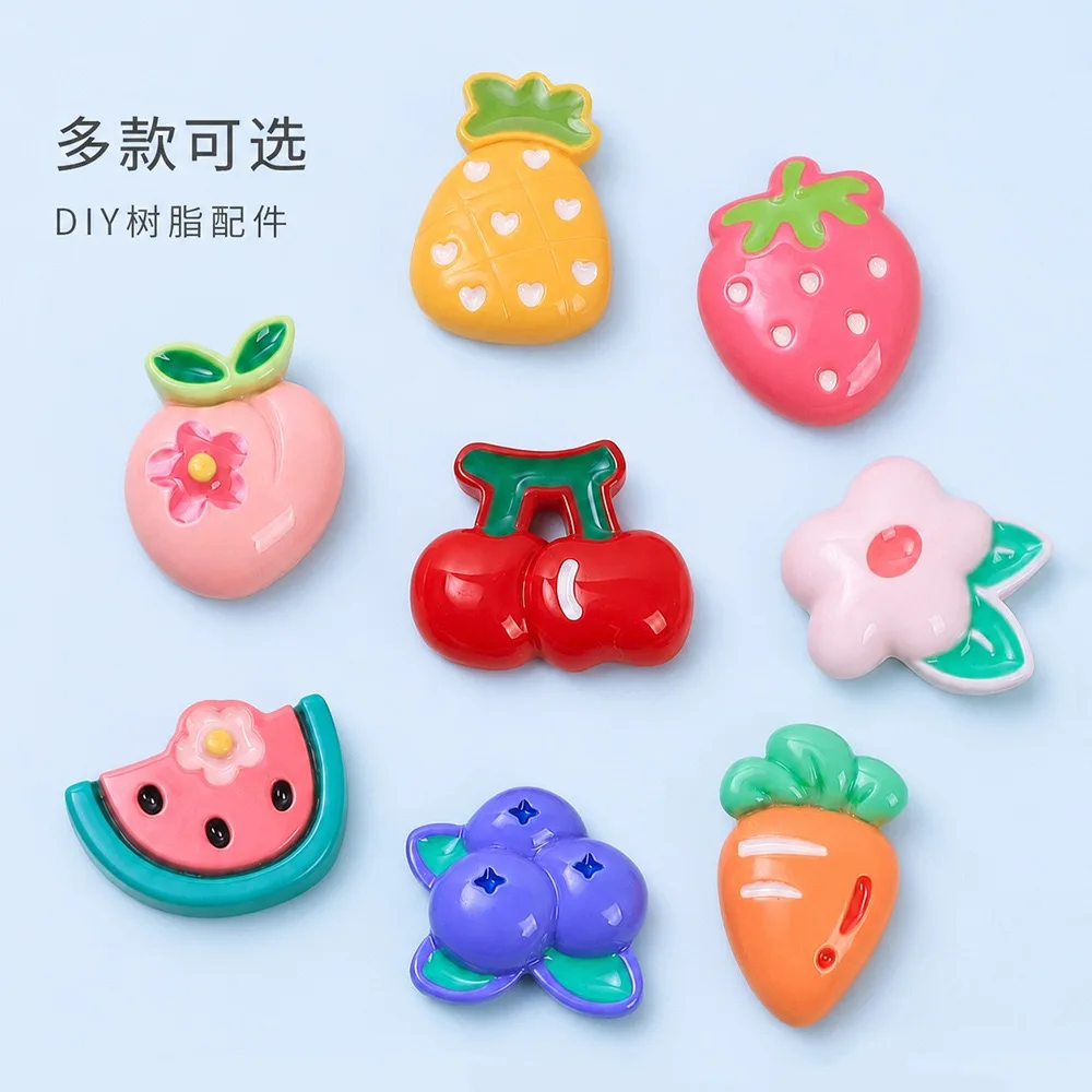20pcs Cartoon Fruit Resin Flatback Cabochon Phone Decoration DIY Jewelry Crafts Hair Bows Accessories