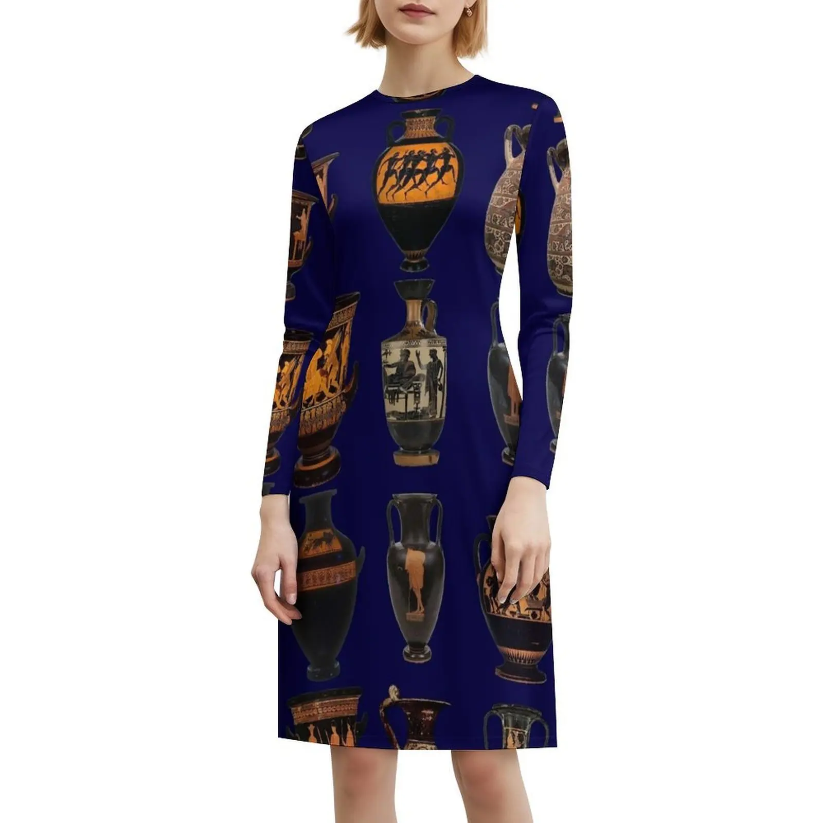 فستان بوهيمي بدون أكمام من الجرار اليونانية للنساء مطبوع عليه فساتين حفلات الشاطئ مزهرية جرة يونانية بقاعدة فستان سهرة للنساء #6