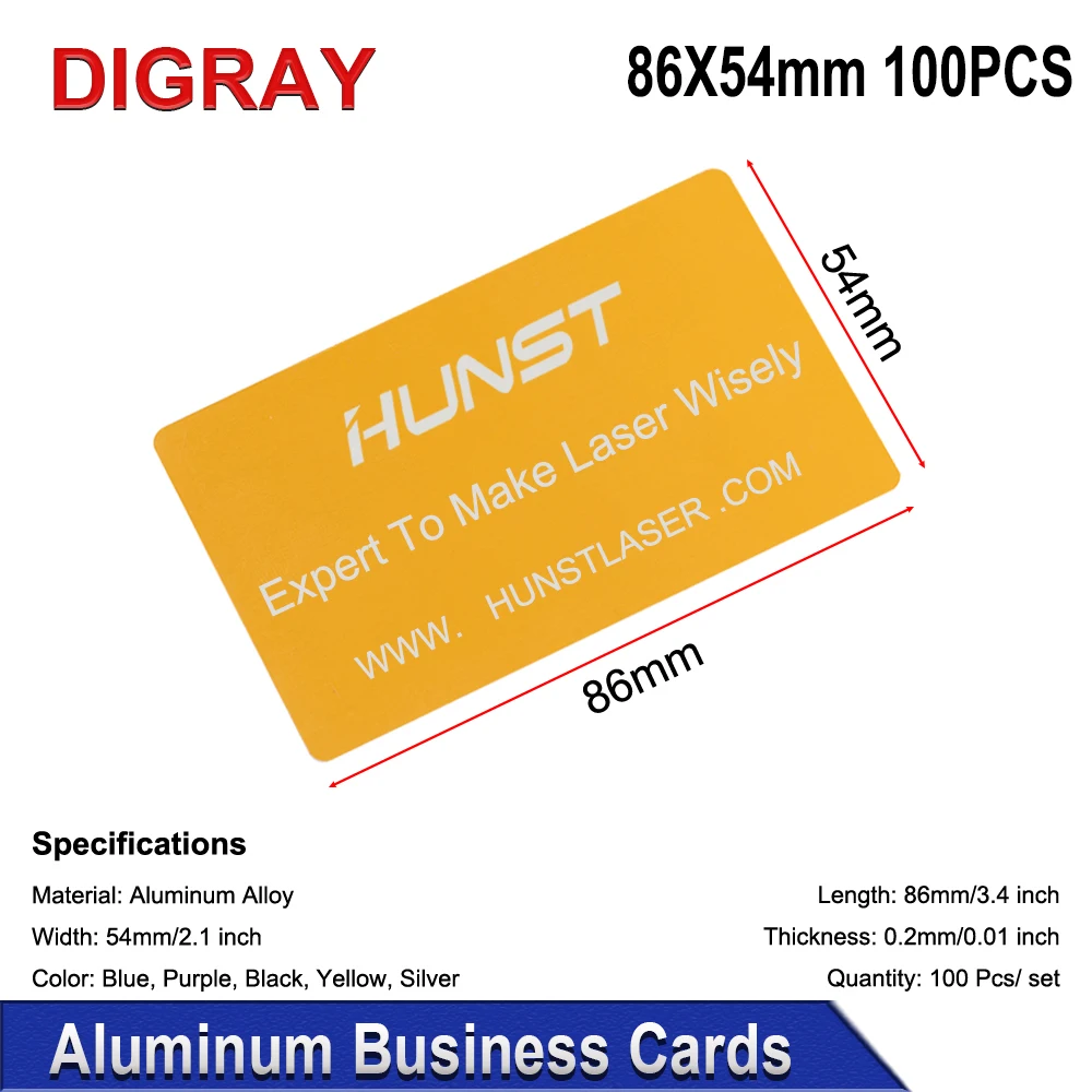 DIGRAY 100PCS/LOT Business Name Cards Multicolor Aluminium Alloy Metal Sheet Testing Material for Laser Marking Machine