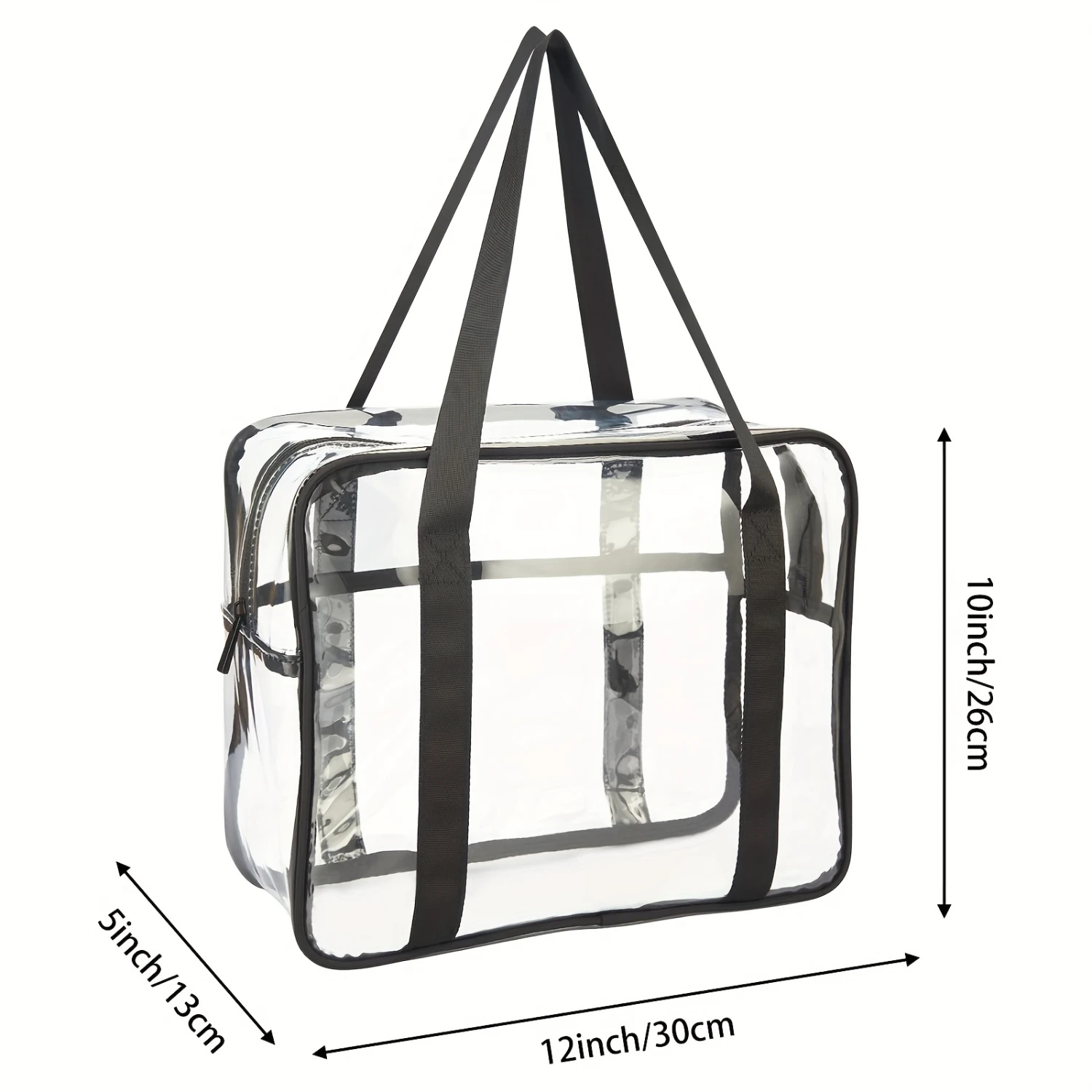 Large Transparent Cosmetic Bag - Water-Resistant, Foldable, and Lightweight PVC Tote Shoulder Bag with Zipper Closure, Chain, an