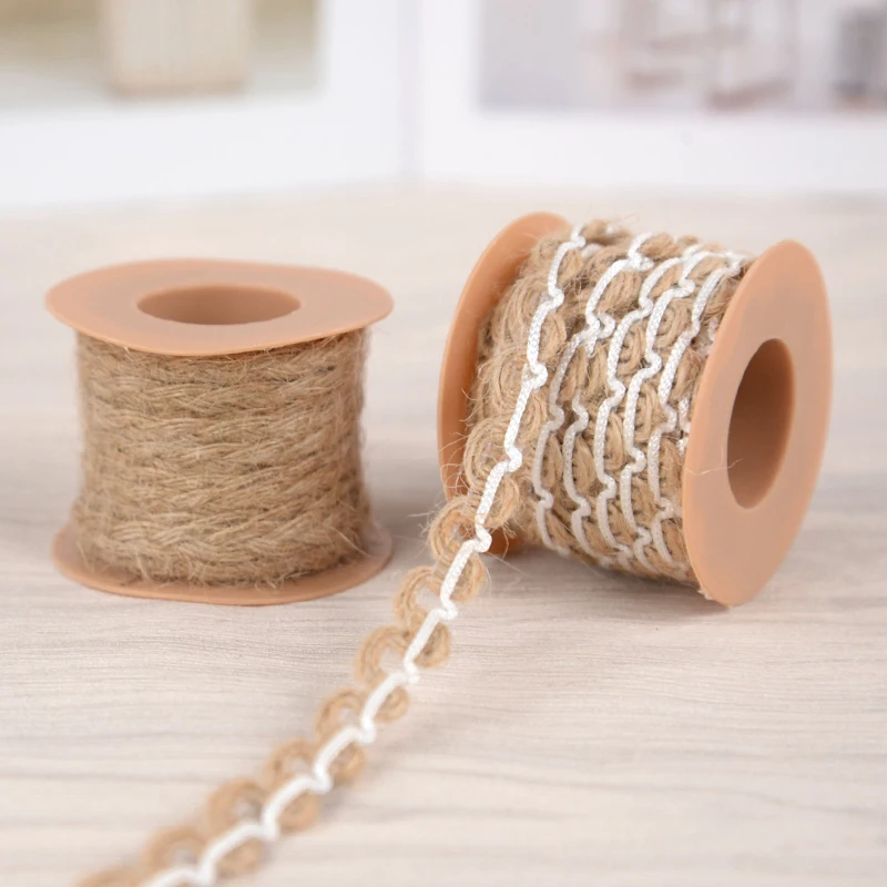 5M Natural Jute Ribbon Rolls Hessian Rope Wedding Jute Cord Twine Vintage Gift Wrapping Ribbon Bows Crafts Party DIY Accessories