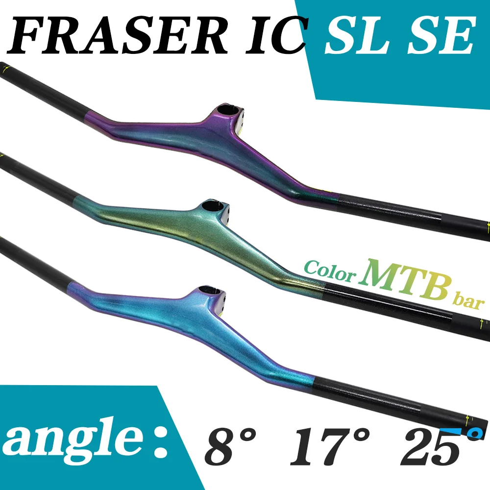 

FRASER IC SL SE Full Carbon Integrated MTB Handlebar 28.6mm Chameleon Color XC One Piece Mountain Bike Bar 740mm -8°/-17°/-25°